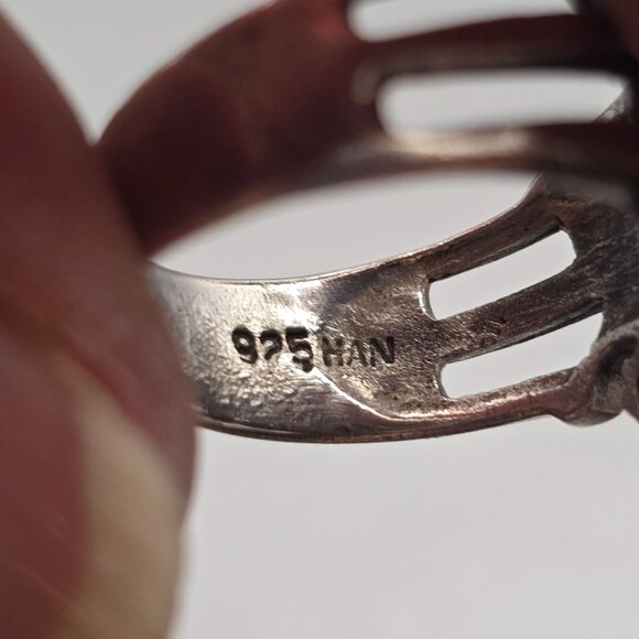 VTG Sterling Silver HAN Marcasite Cat Trio Ring Size 8 Whimsical Feline Design - Picture 7 of 11